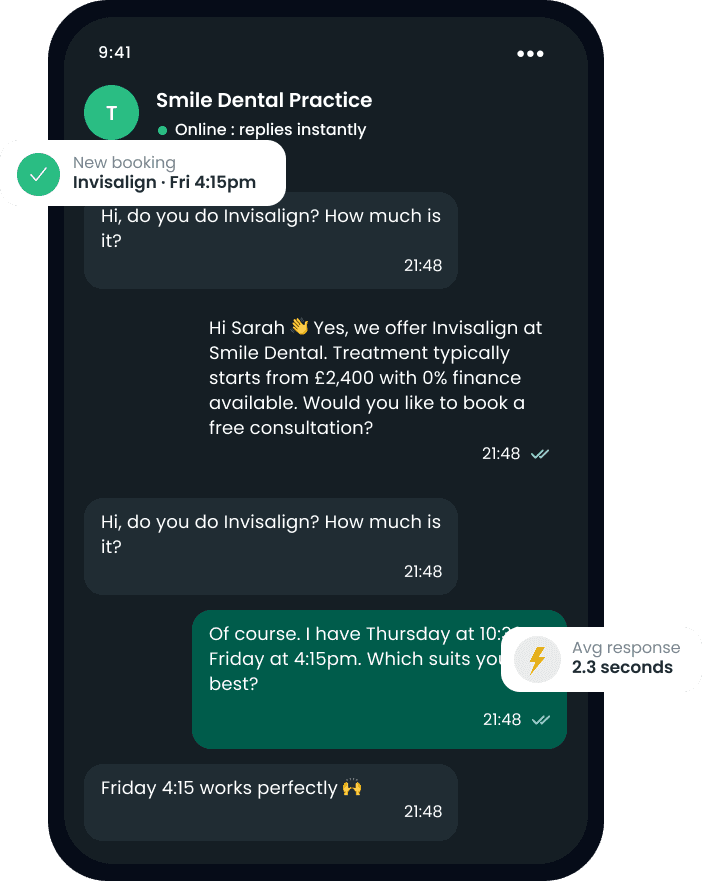 WhatsApp AI dental booking interface